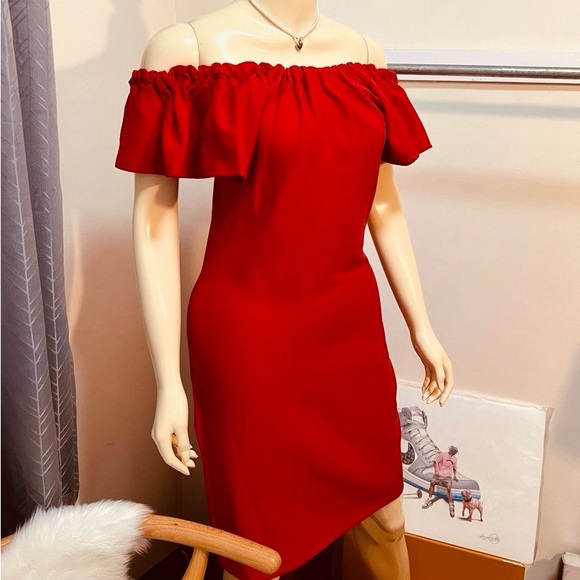 Lanvin Linen Ruffled Off Shoulder Dress.size 36. - Picture 2 of 13